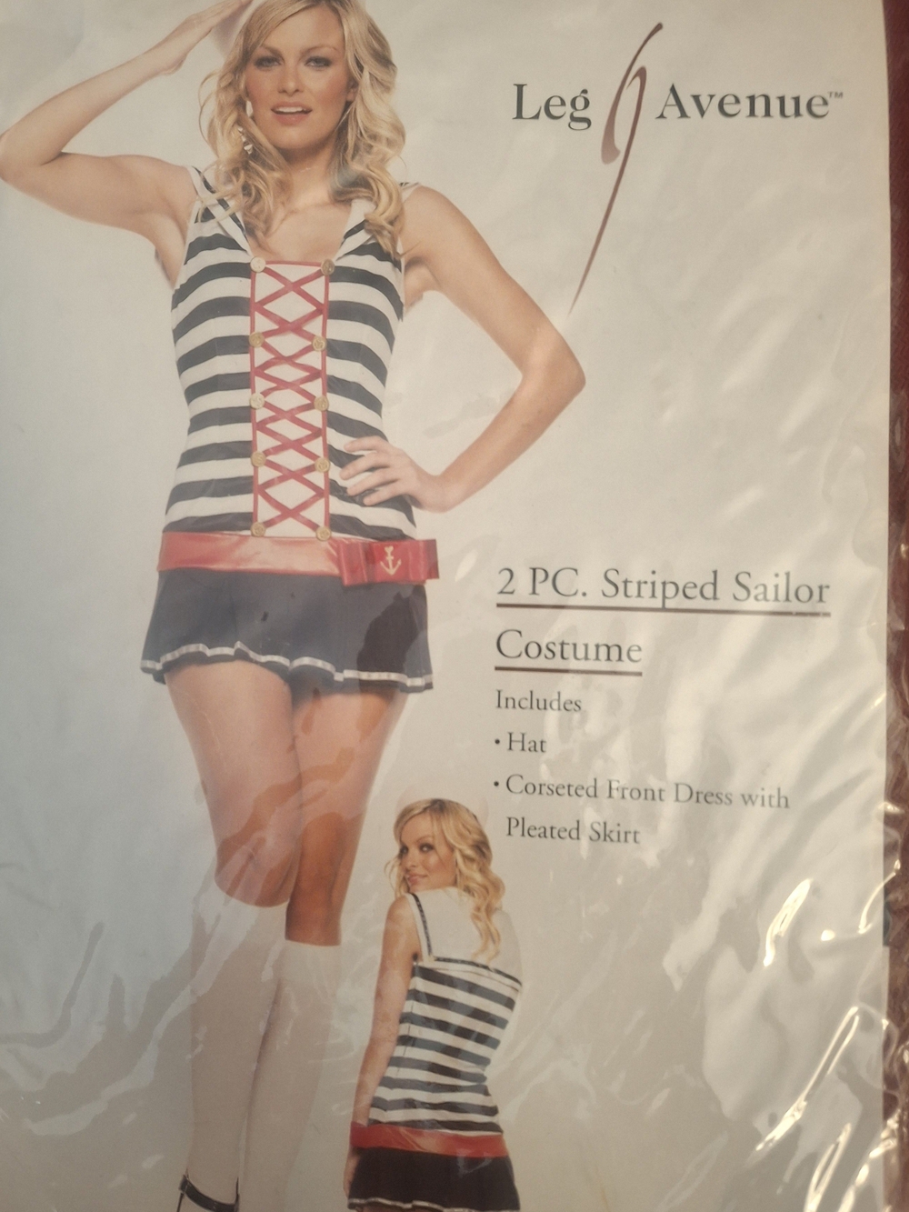 Leg Avenue Navy & White Striped Sailor Chemise with Red Accents
